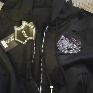 Hello Kitty Black Velvet 2pc Set With Sweatpants & Cropped Hoodie L/XL FITS M/L